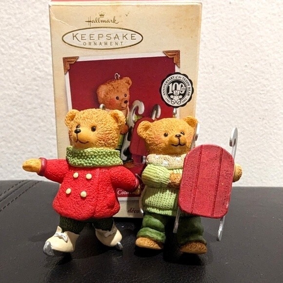 Set Snow Cub Club Hallmark Ornaments Teddy Bear Dexter Next & Gracie Skates 2002 - Picture 1 of 11